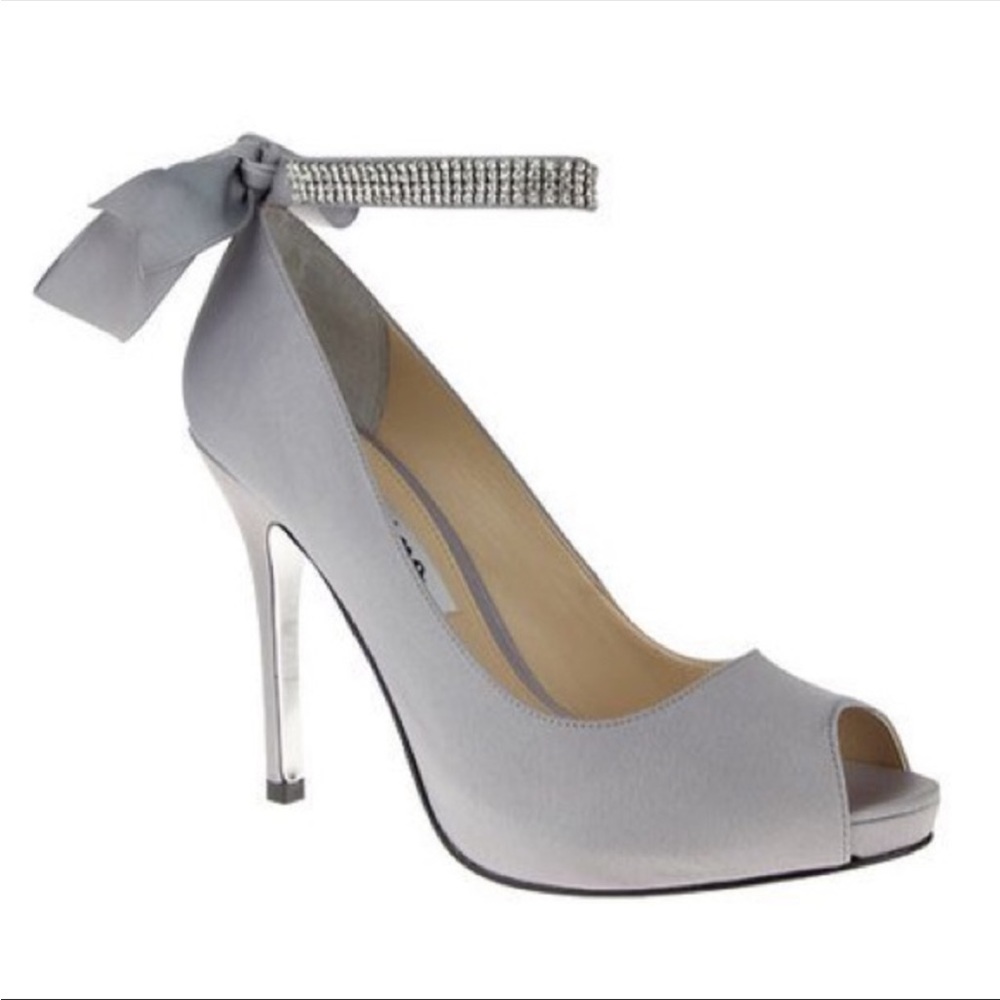 Nina Royal Silver Karen peep toe heels